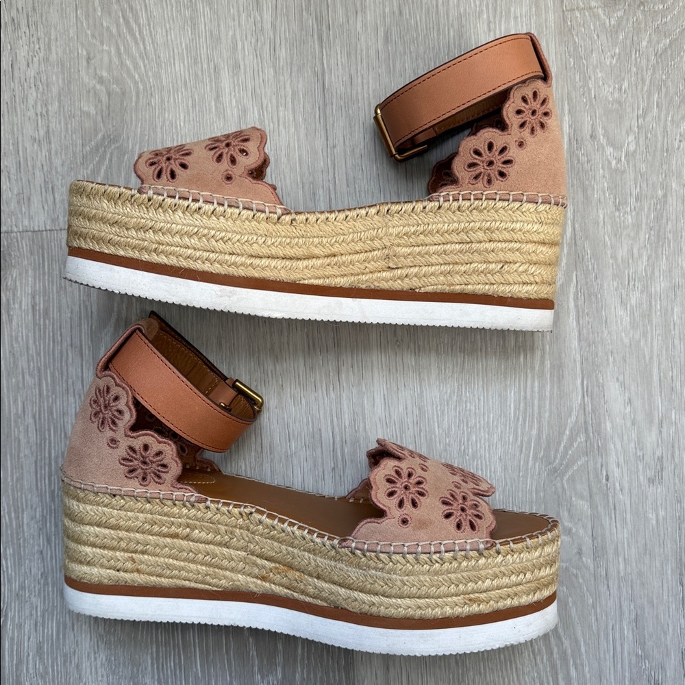 See by Chloé Glyn Ankle Strap Espadrille Platform Wedge Sandal | EUC Size 40
